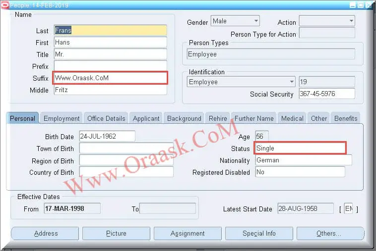 Oracle HRMS Update Person API 1