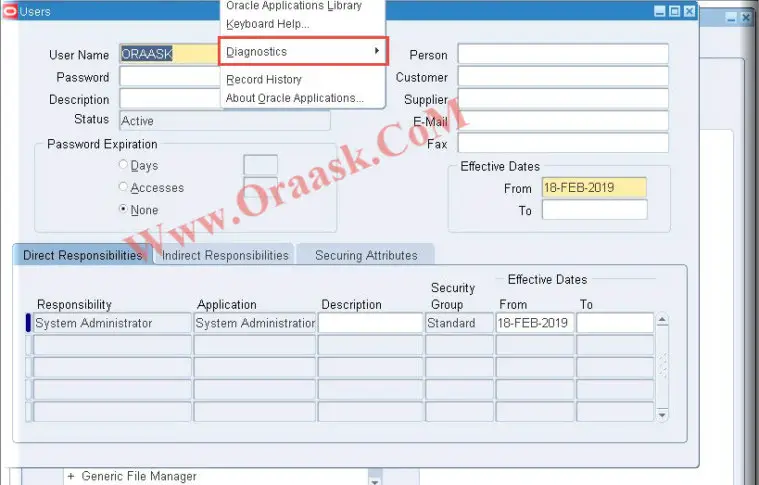 Enable Diagnostics in Oracle apps
