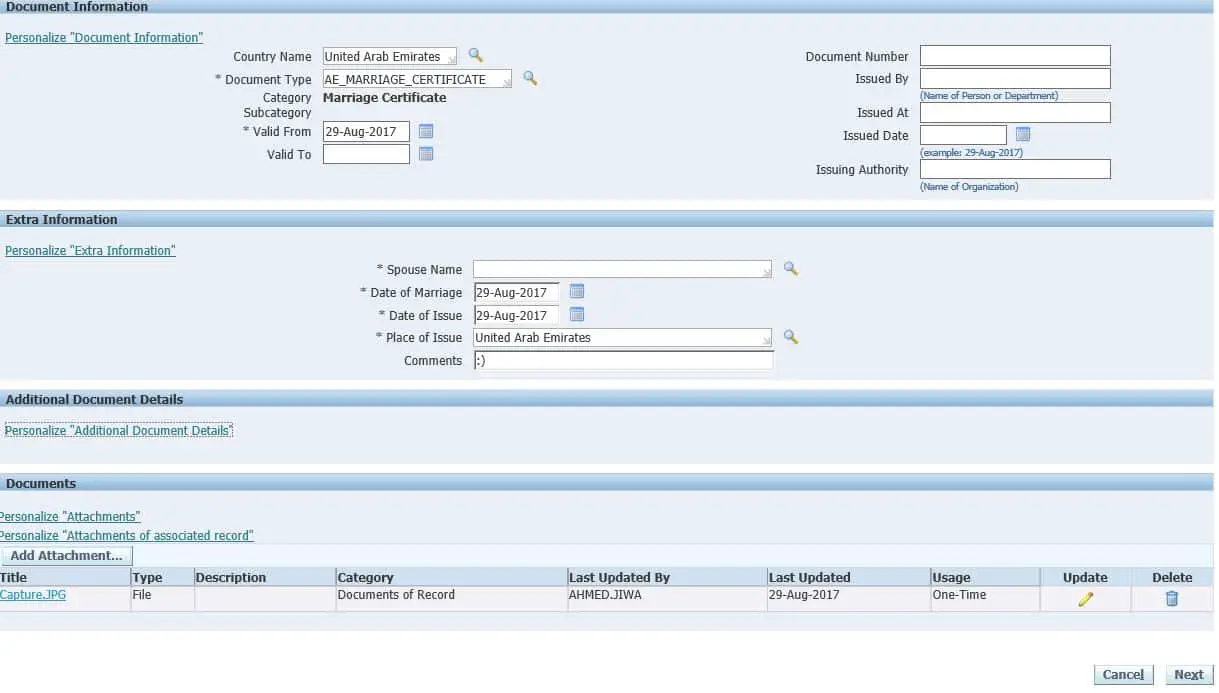 Create Document of Record