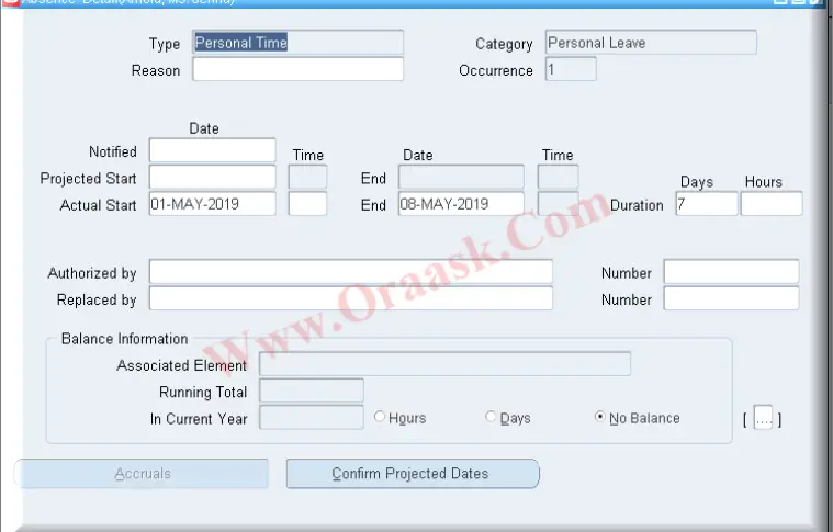 Create absence api in oracle hrms