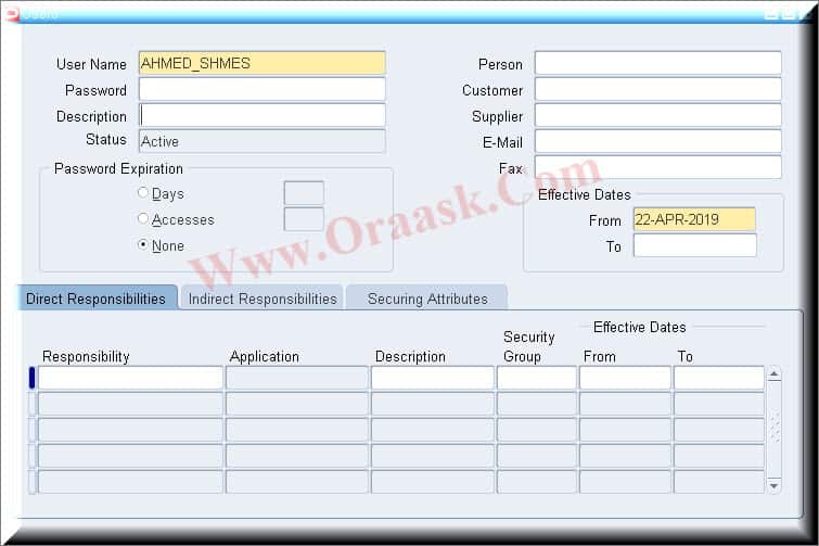 Add responsibility to user in oracle apps from backend