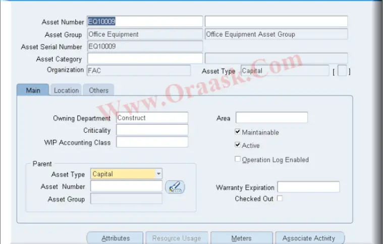 API to create eam asset number in oracle apps r12