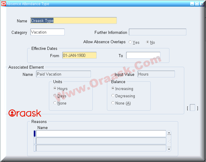 Create a new absence type in oracle apps r12 2