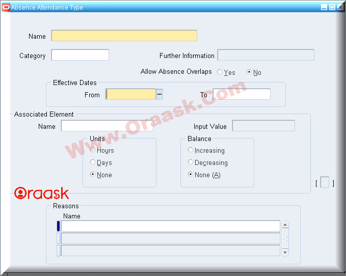 Create a new absence type in oracle apps r12