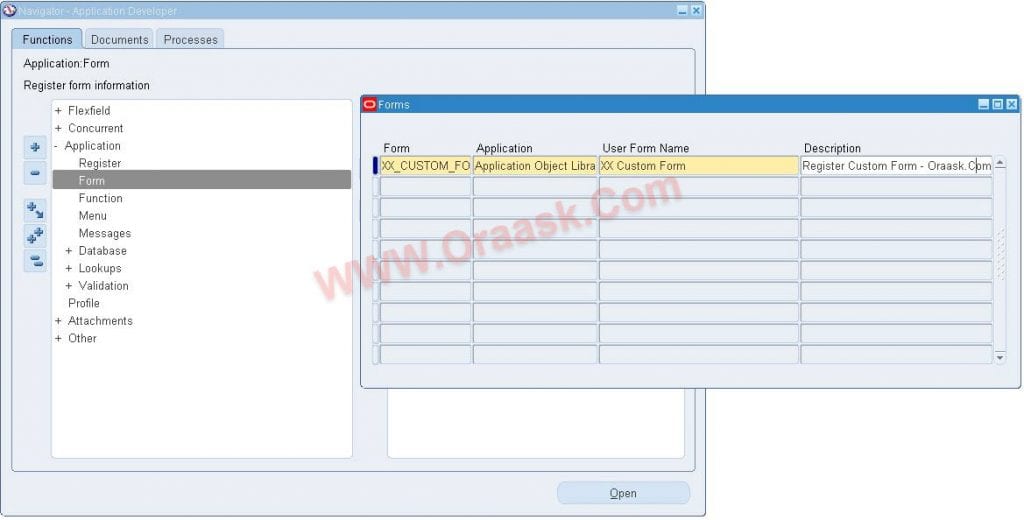 Form registration in oracle apps R12
