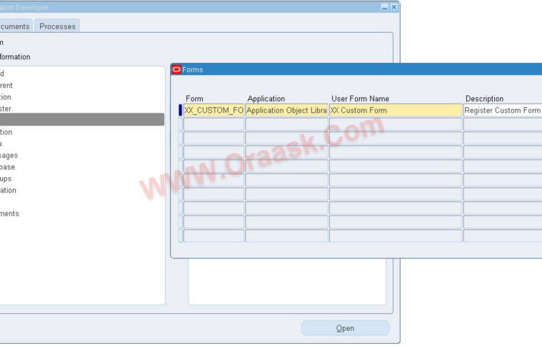 Form registration in oracle apps R12