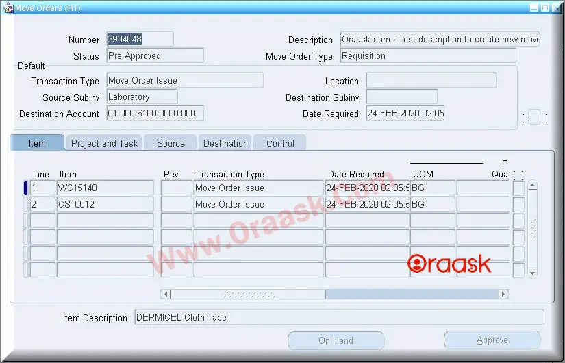 create move order using API Final Result