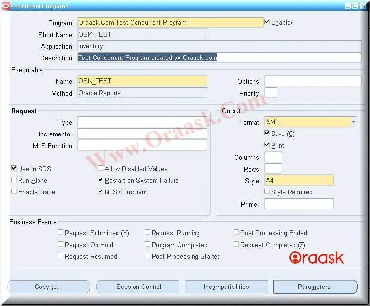 oracle concurrent program screen EBS R12