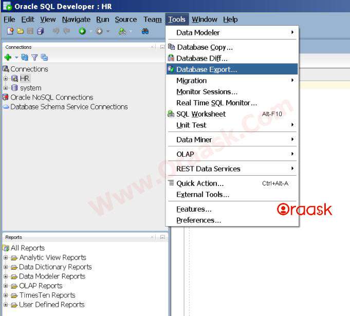 Backup a Table in Oracle using SQL Developer Step 1