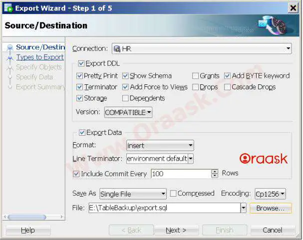 Backup a Table in Oracle using SQL Developer Step 2