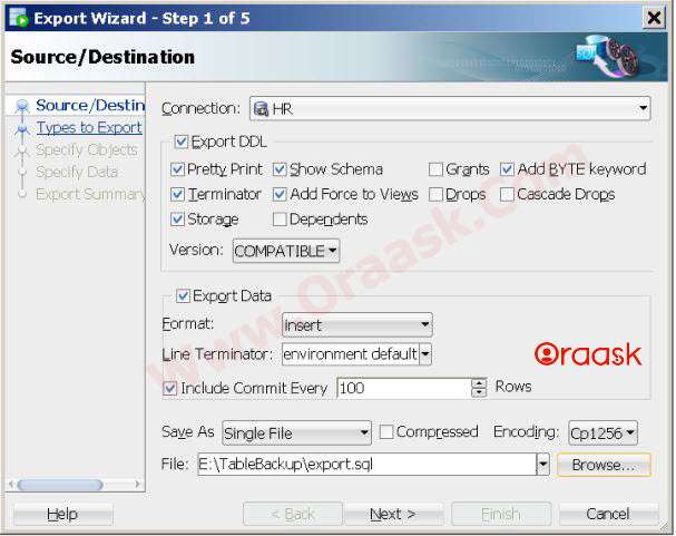 Backup a Table in Oracle using SQL Developer Step 2