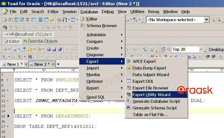 Backup a Table in Oracle using Toad Step 1