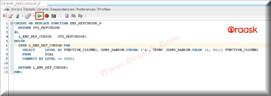 Print ref cursor Output in SQL Developer Figure 1