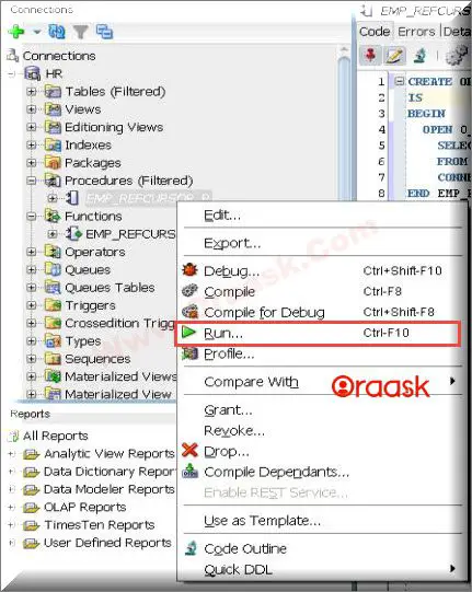 Print ref cursor Output in SQL Developer Figure 6
