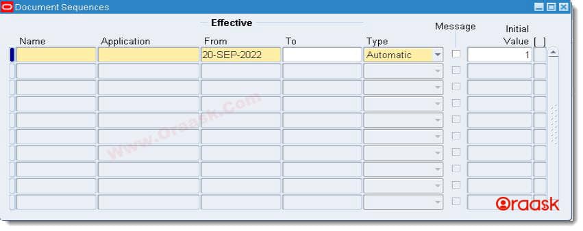 Api to Define Document Sequence in Oracle APPS R12 Figure1