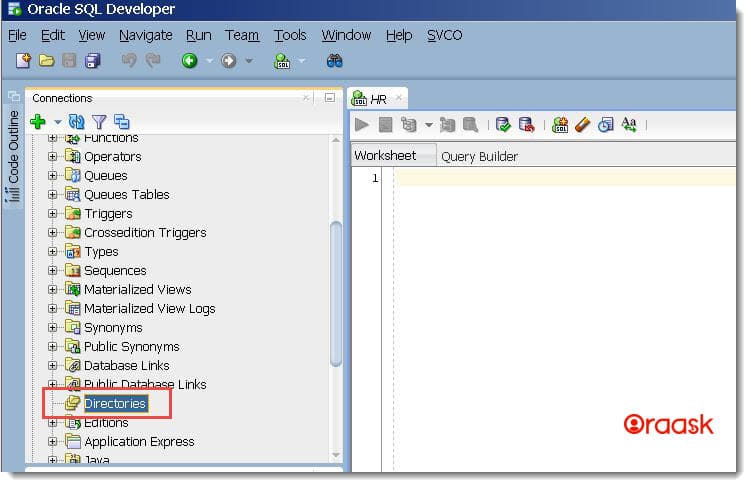 Create Directory in Oracle using SQL Developer Figure 1