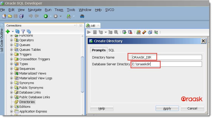 Create Directory in Oracle using SQL Developer Figure 3