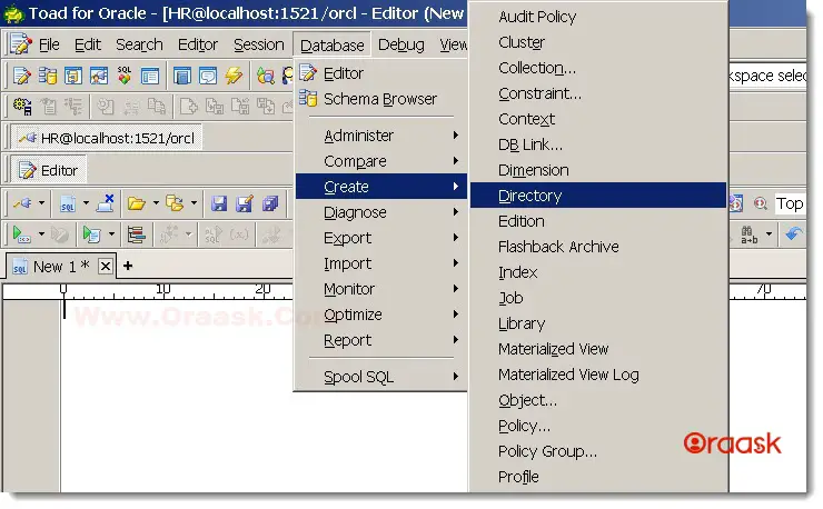 Create Directory in Oracle using TOAD Figure 1