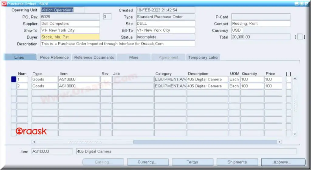 Create PO using PO open interface (PODI) in Oracle APPS R12 Figure 2