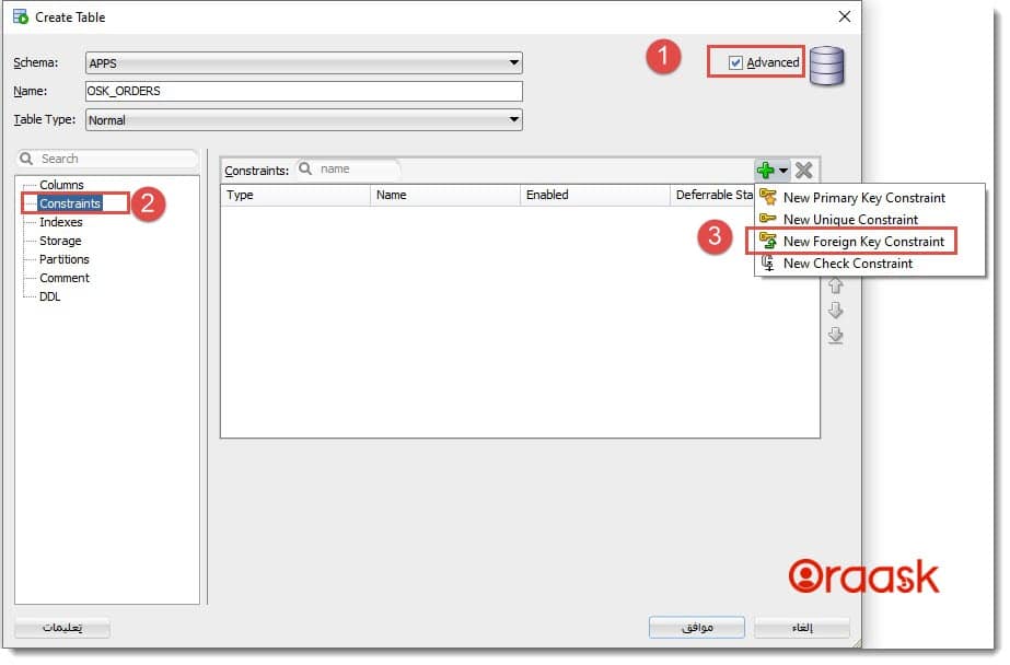 Create Table with Foreign Key using Oracle SQL Developer Step3