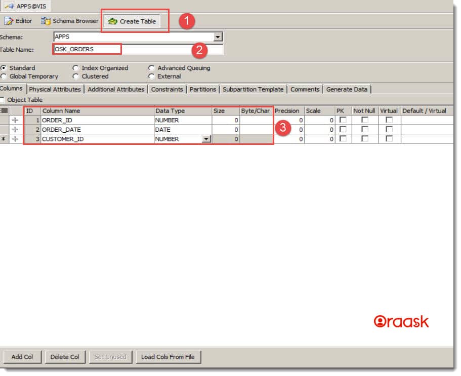 Create Tables with Foreign Keys using TOAD Step3